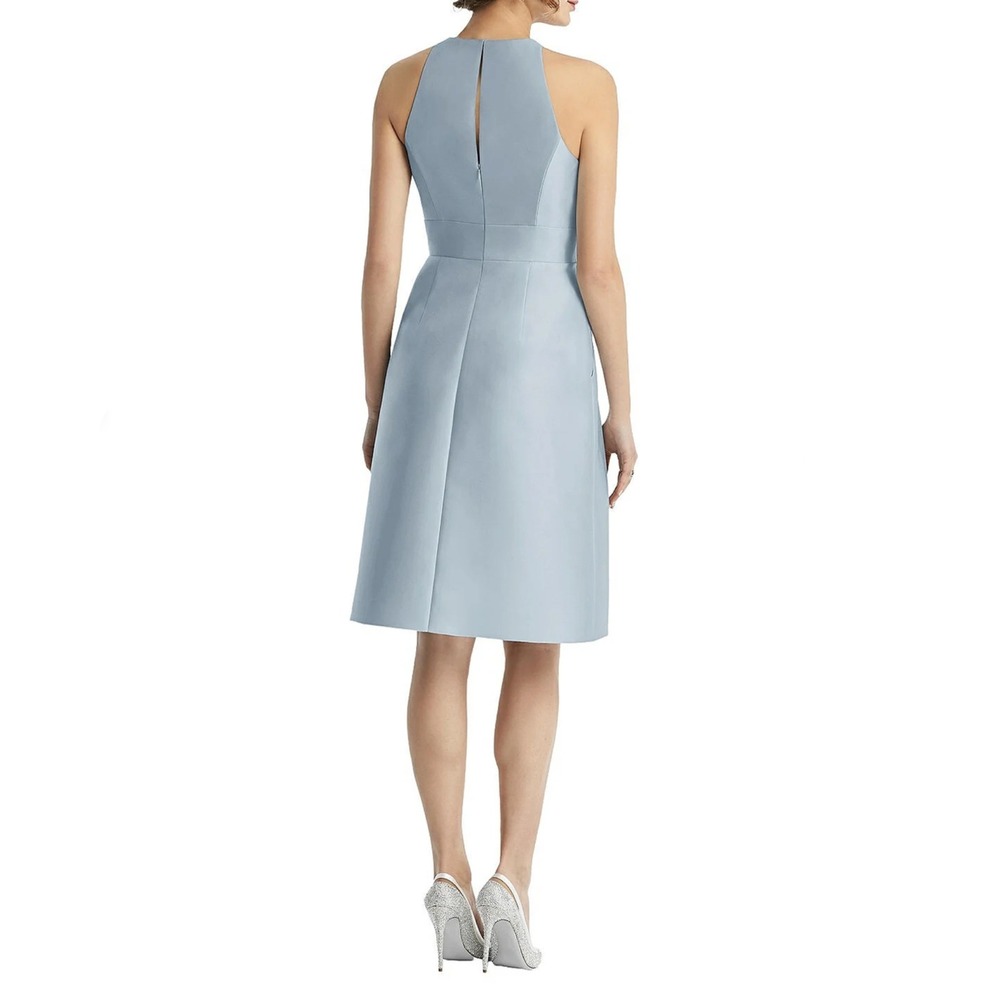 Alfred Sung Mist Blue High Neck Satin Dress Size 16 D769 - Picture 2 of 9